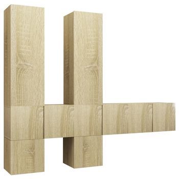Muebles De Pared De Tv 7 Pzas Aglomerado Color Roble Sonoma Vidaxl