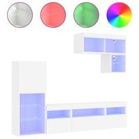 muebles de tv  mueble de salon  gabinete de tv de pared con led 6 pzas madera ingenieria blanco