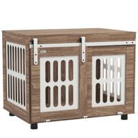 pawhut mueble jaula para perro con puerta corrediza casa para perro de tamano mediano mesa auxiliar 80x59x63 cm   aosom espana