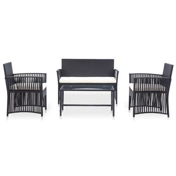 Conjunto Muebles De Jardín 4 Uds | Mesa Y Sillas Y Cojines Ratán Sintético Negro