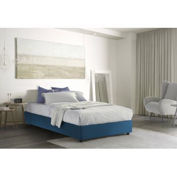 Talamo Italia Cama Doble Con Contenedor Silvia Sommier, Made In Italy, Cama Con Revestimiento De Tela, Apertura Frontal, Con Colchón De 160x190 Cm Incluido, Azul