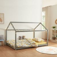 cama para ninos cerro en forma de casa pino 140x200cm - gris encasa