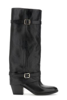 botas de piel con puño y hebillas black