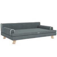 pawhut sofa para perros grandes y medianos tapizada en chenilla con cojin lavable y patas de madera de pino gris oscuro