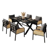 conjunto de jardin - hierro y poliester - negro y natural - 6 plazas