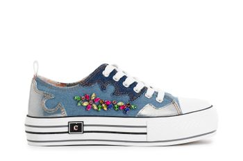 zapatillas deportivas de tela vaquera con pedrería jeans