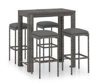 set muebles bar jardin 5 piezas y cojines ratan sintetico gris