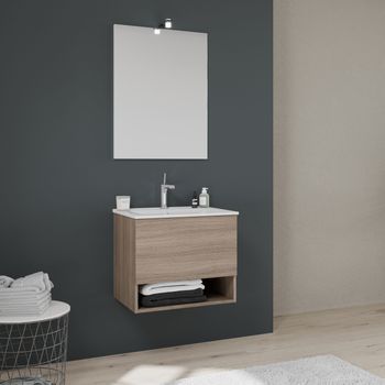 Mueble De Baño 60cm Con Cajón Y Compartimento Abierto Efecto Madera | Venecia