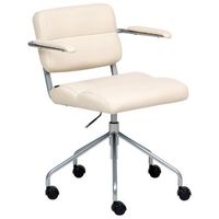 silla de oficina tradicional de piel sintetica giratoria y ajustable con reposabrazos blanco crema candor