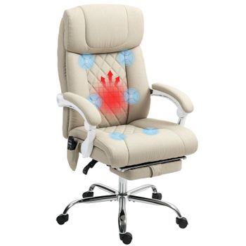 Homcom Silla De Oficina Con Masaje Reclinable Con Altura Ajustable Beige