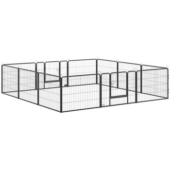 PawHut Parque para Perros de 12 Paneles con 2 Puertas Corralito para Perros para Exterior Interior Acero 80x60 cm Negro   Aosom España