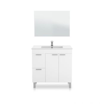 Mueble de baño de 2 cajones, 2 puertas y espejo 45x80 cm blanco brillo