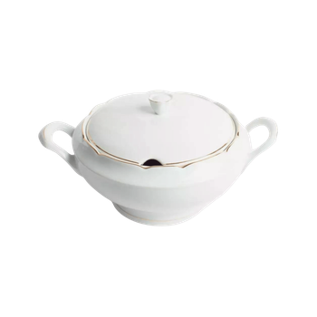 Sopera De Porcelana Blanca (3 L) Sena, 1 Tapa De Porcelana, Filo De Oro