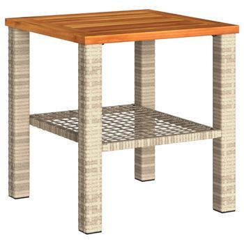 Mesa De Jardín | Mesa De Exterior Ratán Sintético Madera Acacia Beige 40x40x42 Cm