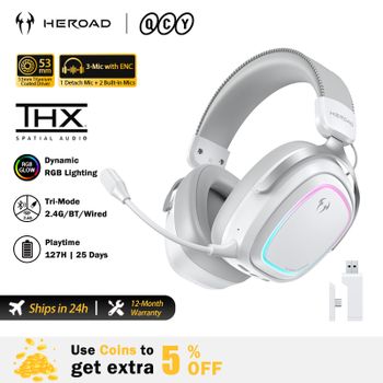 QCY Audífonos Gamer Heroad GT2 THX Spatial Audio+ 7.1.4 Tri-Mode RGB 3 Micrófonos con ENC Cascos Gaming Over Ear para PC PS4 PS5