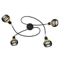 lampara de metal y madera de 4 luces