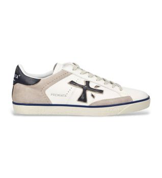 Premiata para hombre. STEVEN Zapatillas Steven de piel blanco (44), Plano, Cordones, Casual