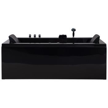 Bañera De Acrílico Negro 183 X 90 Cm Derecha Con Chorros De Masaje Reposacabezas Y Led Varadero