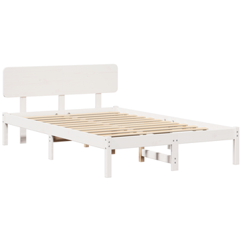 Cama Matrimonial | Cama Doble | Estructura De Cama Con Cabezal Blanco 120x200 Cm Madera Maciza De Pino Cfw56042