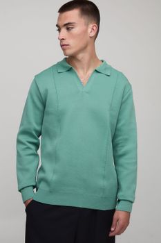 Polo Regular De Punto Con Botones En El Cuello, Verde