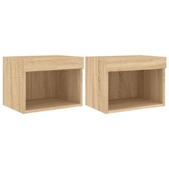 Juego De 2 Mesitas De Noche - Mesillas De Pared Con Luces Led Roble Sonoma Mc6318