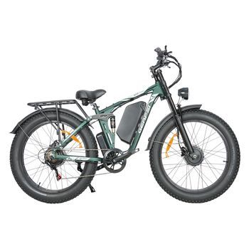 Baolujie Dp-2603sj Bicicleta Eléctrica De Doble Motor Para Adultos, 52v 32ah, Fat Bike De 26”, Negro Y Verde