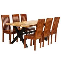 juego de comedor - conjunto de mesa y sillas 7 uds madera maciza de acacia y mango
