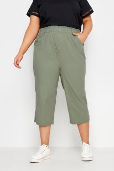 Yours Pantalón Capri Caqui De Algodón Fresco, Mujer Curvy Y Tallas Grandes, Yours