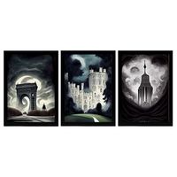 burton style illustrations of monuments and cities inspired by burtons dark and goth art interior design and decoration set collection 2 nacnic