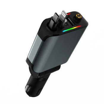Cargador de coche 4-en-1 120W Starlight adaptador USB-A+USB-C+Type-C cable retráctil+iP convertidor de carga rápida adap