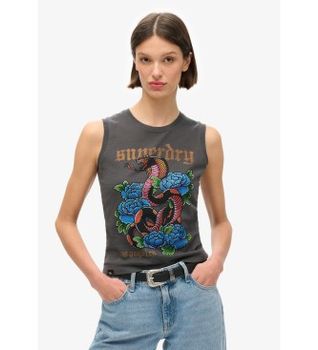 Superdry para mujer. W6011781A Camiseta sin mangas con strass Tattoo gris (XL), Casual, Algodón, Sin mangas / Tirantes