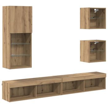 Unidades De Tv De Pared Con Led 5 Uds | Mueble De Salón | Gabinete De Tv Roble Artesanal