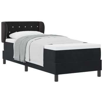 Cama Individual | Cama Para Adulto | Cama Tipo Box Spring Con Cabecera Negro 80 X 200 Cm Terciopelo