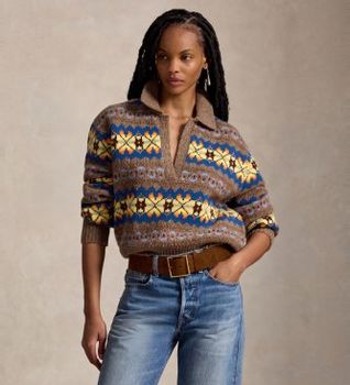 Polo Ralph Lauren para mujer. 211B17766001 Jersey de lana con diseño Fair Isle marrón (L), Casual, Manga larga