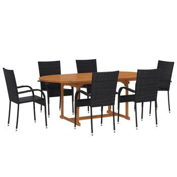 Set De Comedor De Jardín De 7 Piezas Ratán Sintético Negro Vidaxl