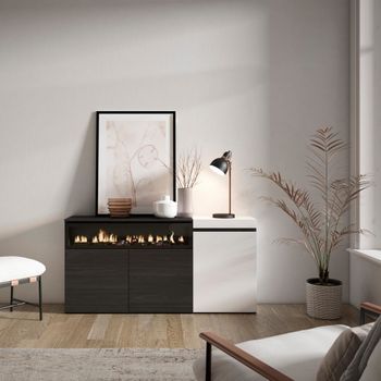 Aparador efecto madera blanco negro 150x35x75cm chimenea efecto fuego