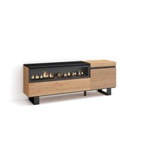 mueble tv efecto madera roble 150x35x57cm chimenea efecto fuego