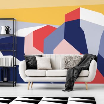 Papel pintado panorámico paisaje de acantilados gráfico, azu