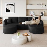 sofa rinconero en u - mueble para salon - chenilla - negro 266x168x85cm