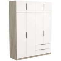 armario dormitorio ghost 8 puertas y 2 cajones melamina color blanco mate y roble kronberg 158x51 cm