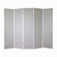 biombo de 5 paneles en madera blanca y papel de arroz 175x220cm par06059