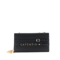 cartera efecto piel con solapa con letras y hebilla black