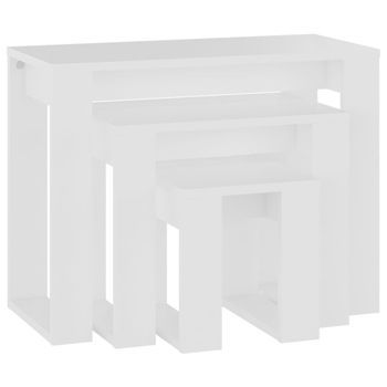 3 Uds Mesas Apilables | Mesita Auxiliar | Mesa De Café Madera Contrachapada Blanco