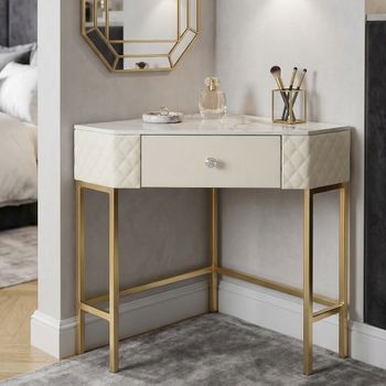 Consola de metal dorado y ecopiel crema cm 84,5x60x77