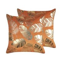 conjunto de 2 cojines de terciopelo naranja dorado 45 x 45 cm hojas sunflower