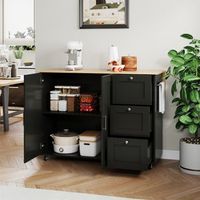 isla de cocina con ruedas encimera plegable 135 x 70 x 90 cm 3 cajones