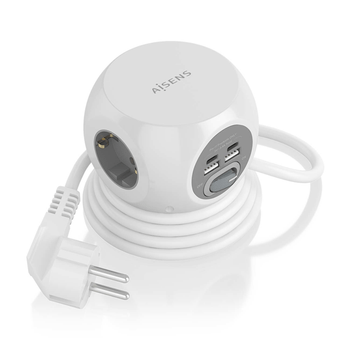 AISENS Regleta de Enchufes Sobremesa Multifuncion con 3 Tomas 2xUSB C 2xUSB A 1 4M Blanco