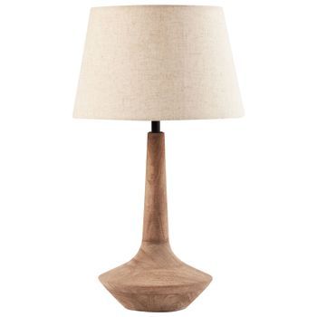 Lámpara De Mesa Moderna Pantalla De Lino De Algodón 54 Cm Una Luz Base De Madera De Mango Marrón Oscuro Godawari
