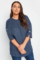 yours top suave azul jaspeado de manga francesa con botones mujer curvy y tallas grandes yours