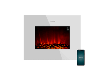 Chimenea eléctrica - Cecotec Ready Warm 2690 Curved Flames Connected, 2000 W, 26'', 2 Modos, Wi-Fi, Mando a distancia, Blanco